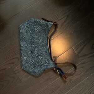 Textured Blue Floral small purse with Brown Strap